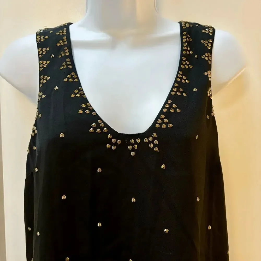 Free People black and gold embellished shift‎ dress size 6